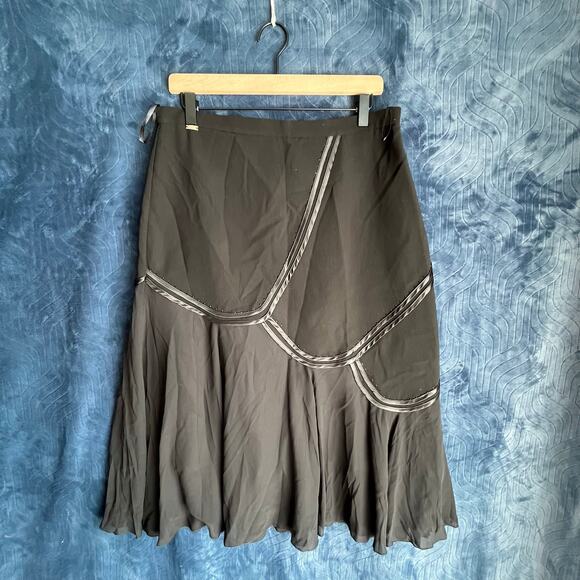 MarKenz Black Midi Ruffle Casual Breathable Skirt Womans Size 14 - Picture 1 of 7